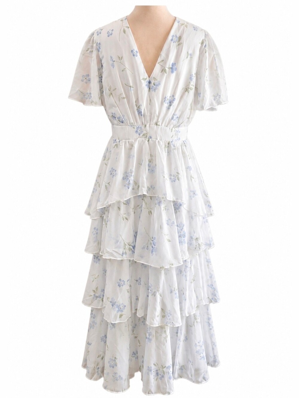 NWT Tiered White Floral Midi Dress with V-Neck And Zippered Back Sz 16 Plus - Picture 4 of 14